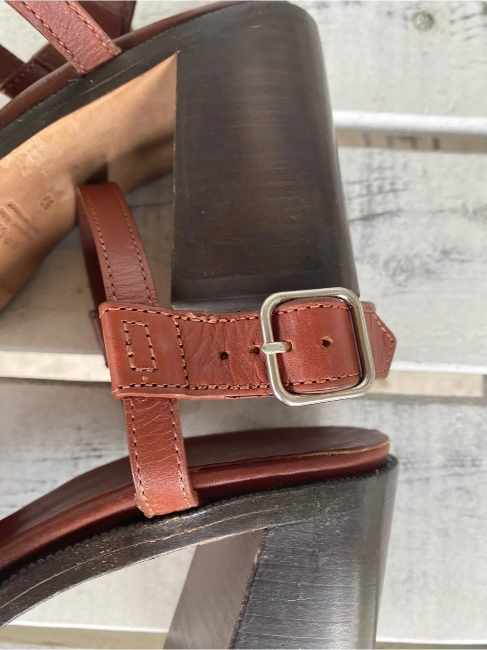 A.P.C. Tess Leather Buckle Block Heel Strappy Sandals Hazelnut Quiet Luxury 39/9